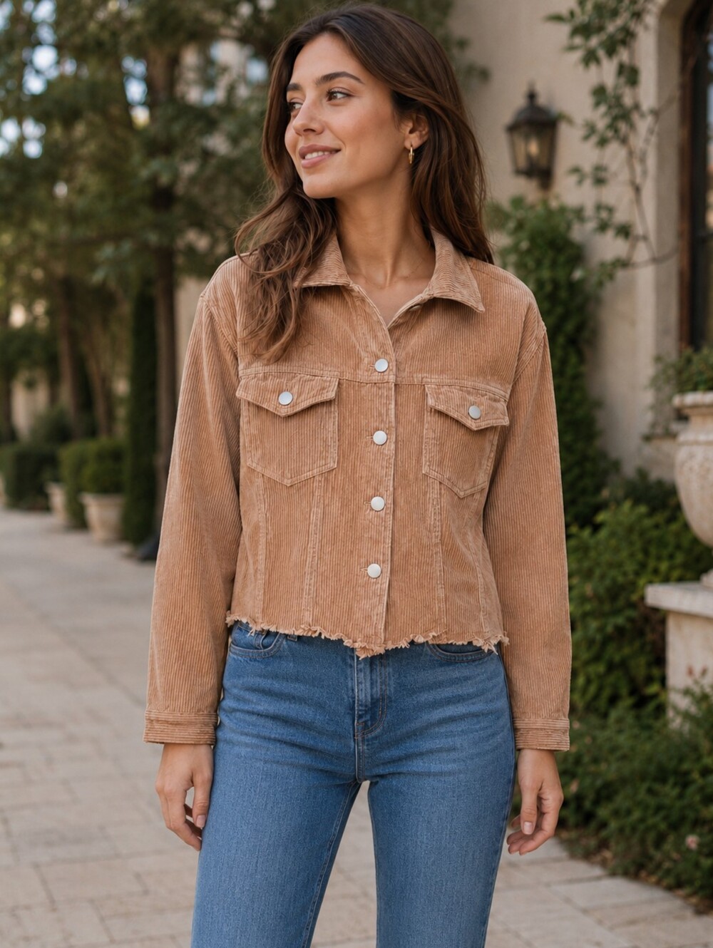 Altar’d State Tan 100% Cotton Corduroy Raw Hem Jacket XS NWOT